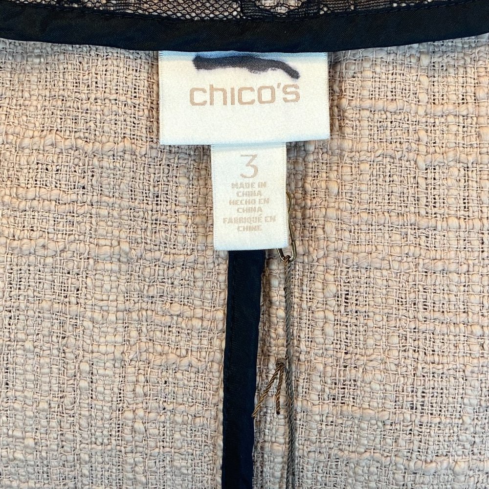 Chico's Blazer Jacket Women's Size 3 black beaded Lace Open Front XLarge 16 18 - Picture 6 of 7